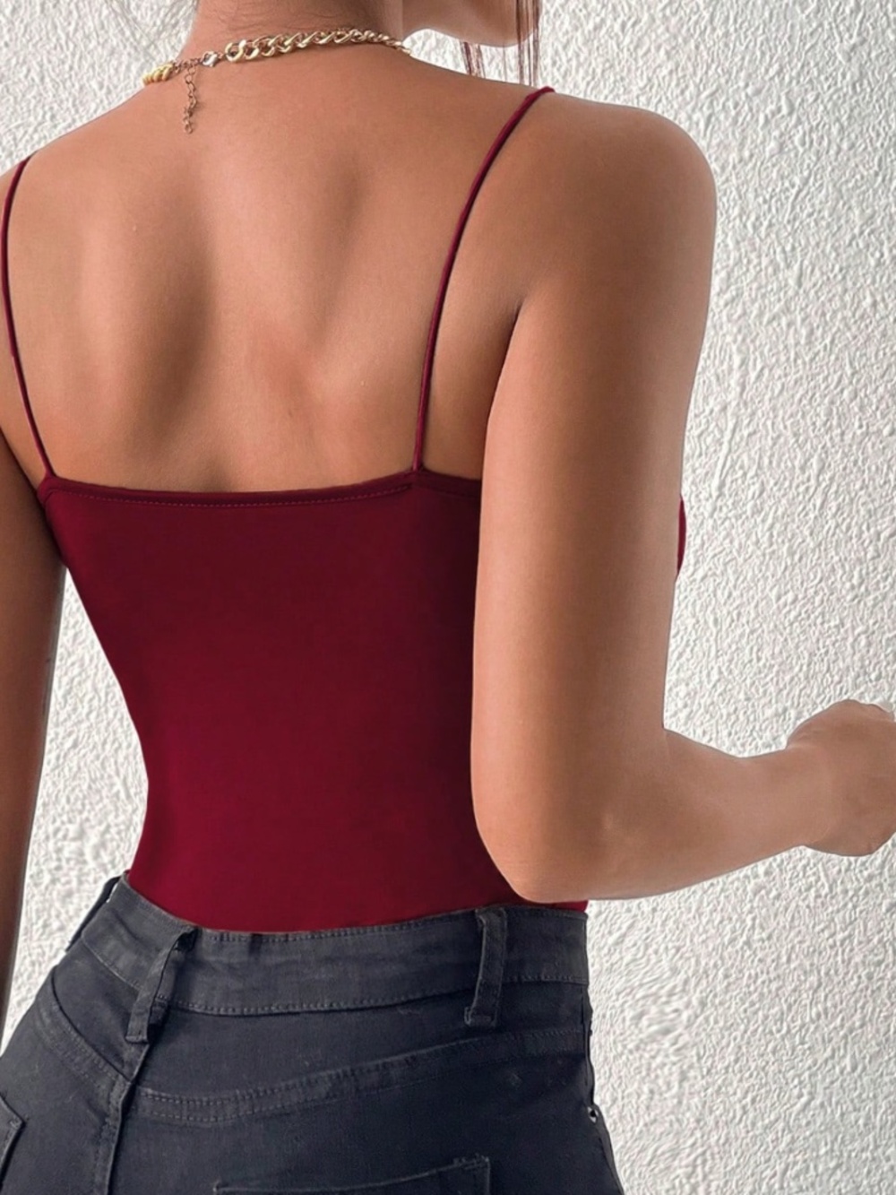 Plunging Black Neck Sexy Fitted Cami Bodysuit - Picture 14 of 14